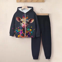 Girls' 3D Giraffe Hoodie & Sweatpants Set Long Sleeve 3D Printing Fall Winter Active Fashion Cute Kids 3-12 Years Zip Hooded Outdoor Street Regular Fit