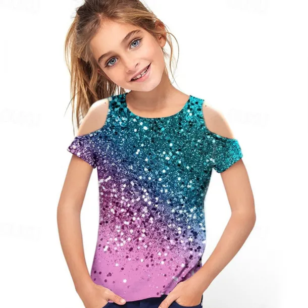 Girls' 3D Gradient T shirt Short Sleeve 3D Print Summer Spring Active Fashion Cute Kids 3-12 Years Outdoor Daily Regular Fit