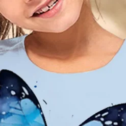 Girls' 3D Graphic Animal Butterfly T shirt Tee Short Sleeve 3D Print Summer Spring Active Fashion Cute 100% Cotton Kids 3-12 Years Outdoor Casual Daily Regular Fit