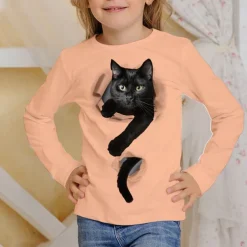Girls' 3D Graphic Animal Cat T shirt Tee Long Sleeve Spring Fall Fashion Basic Kids 4-12 Years Crew Neck Outdoor Casual Daily Regular Fit