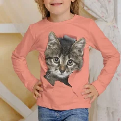 Girls' 3D Graphic Animal Cat T shirt Tee Long Sleeve Spring Fall Fashion Basic Kids 4-12 Years Crew Neck Outdoor Casual Daily Regular Fit