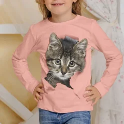 Girls' 3D Graphic Animal Cat T shirt Tee Long Sleeve Spring Fall Fashion Basic Kids 4-12 Years Crew Neck Outdoor Casual Daily Regular Fit