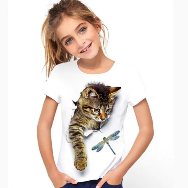 Girls' 3D Graphic Animal Cat T shirt Tee Short Sleeve 3D Print Active Cute Kids 3-12 Years