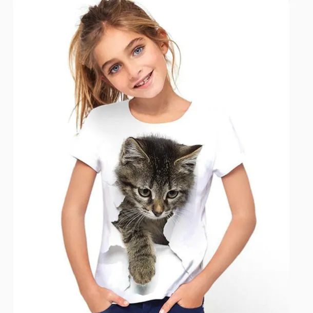 Girls' 3D Graphic Animal Cat T shirt Tee Short Sleeve 3D Print Active Cute Kids 3-12 Years