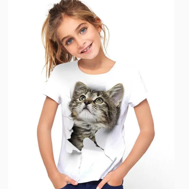 Girls' 3D Graphic Animal Cat T shirt Tee Short Sleeve 3D Print Active Cute Kids 3-12 Years