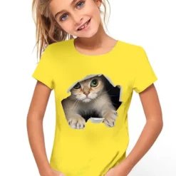 Girls' 3D Graphic Animal Cat T shirt Tee Short Sleeve 3D Print Active Cute Kids 3-12 Years