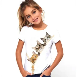 Girls' 3D Graphic Animal Cat T shirt Tee Short Sleeve 3D Print Active Cute Kids 3-12 Years