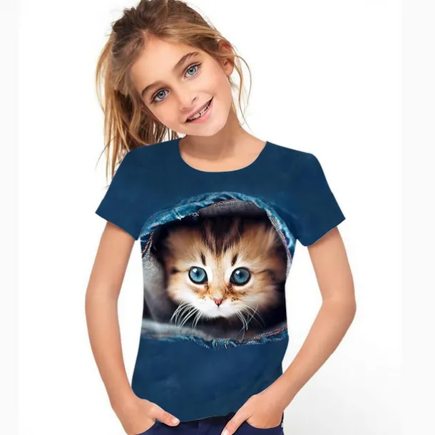 Girls' 3D Graphic Animal Cat T shirt Tee Short Sleeve 3D Print Active Cute Kids 3-12 Years