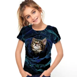 Girls' 3D Graphic Animal Cat T shirt Tee Short Sleeve 3D Print Active Cute Kids 3-12 Years