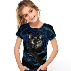 Girls' 3D Graphic Animal Cat T shirt Tee Short Sleeve 3D Print Active Cute Kids 3-12 Years