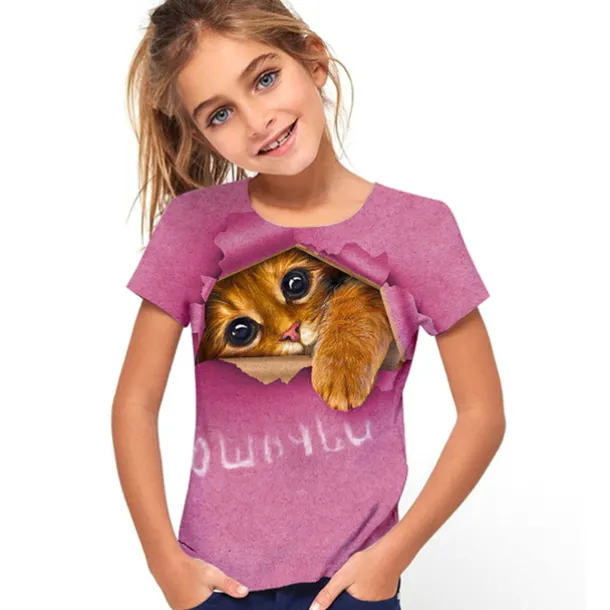 Girls' 3D Graphic Animal Cat T shirt Tee Short Sleeve 3D Print Active Cute Kids 3-12 Years