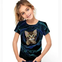 Girls' 3D Graphic Animal Cat T shirt Tee Short Sleeve 3D Print Active Cute Kids 3-12 Years