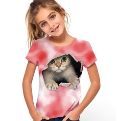 Girls' 3D Graphic Animal Cat T shirt Tee Short Sleeve 3D Print Active Cute Kids 3-12 Years