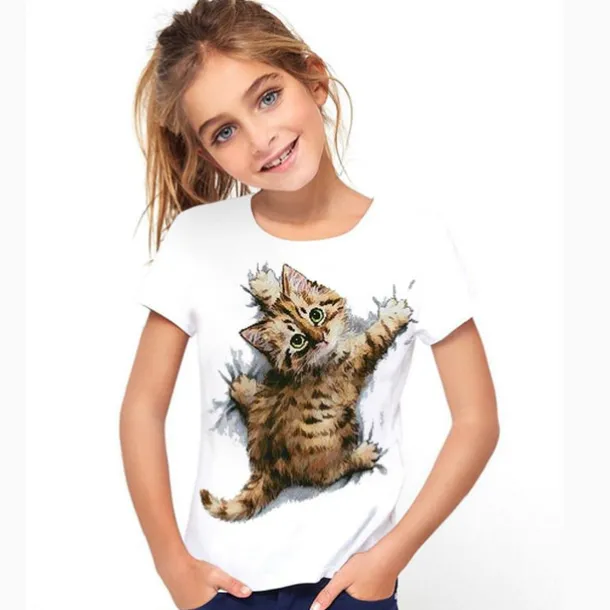 Girls' 3D Graphic Animal Cat T shirt Tee Short Sleeve 3D Print Active Cute Kids 3-12 Years