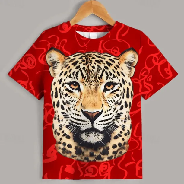 Girls' 3D Graphic Animal Leopard T shirt Tee Short Sleeve 3D Print Summer Spring Active Fashion Streetwear Kids 3-12 Years Outdoor Casual Daily Regular Fit