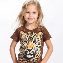 Girls' 3D Graphic Animal Leopard T shirt Tee Short Sleeve 3D Print Summer Spring Active Fashion Streetwear Kids 3-12 Years Outdoor Casual Daily Regular Fit