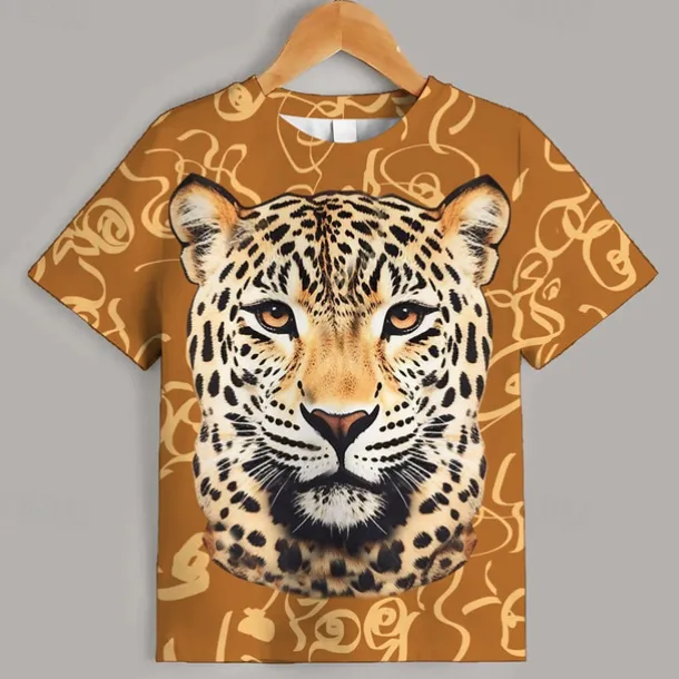 Girls' 3D Graphic Animal Leopard T shirt Tee Short Sleeve 3D Print Summer Spring Active Fashion Streetwear Kids 3-12 Years Outdoor Casual Daily Regular Fit