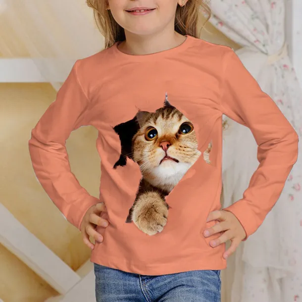 Girls' 3D Graphic Animal T shirt Tee Long Sleeve Spring Fall Fashion Basic Kids 4-12 Years Crew Neck Outdoor Casual Daily Regular Fit