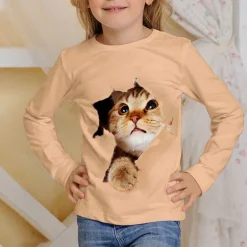 Girls' 3D Graphic Animal T shirt Tee Long Sleeve Spring Fall Fashion Basic Kids 4-12 Years Crew Neck Outdoor Casual Daily Regular Fit