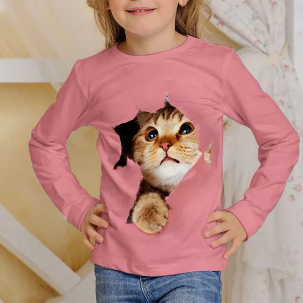 Girls' 3D Graphic Animal T shirt Tee Long Sleeve Spring Fall Fashion Basic Kids 4-12 Years Crew Neck Outdoor Casual Daily Regular Fit