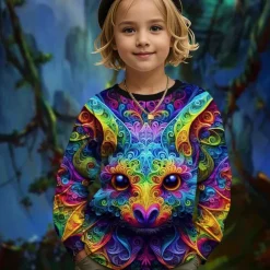 Girls' 3D Graphic Animal T shirt Tee Long Sleeve Spring Fall Fashion Basic Kids 4-12 Years Crew Neck Outdoor Casual Daily Regular Fit
