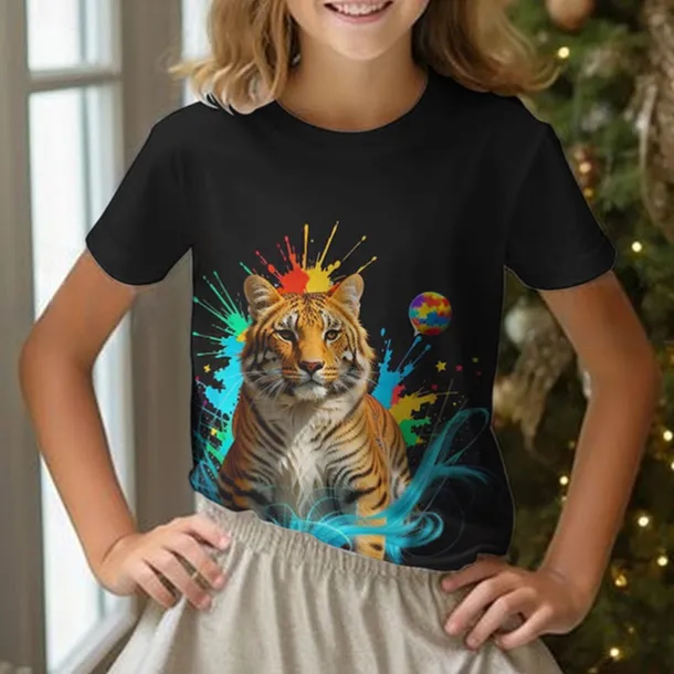 Girls' 3D Graphic Animal Tiger Tee Short Sleeve Summer Spring Fashion Basic Kids 4-12 Years Crew Neck Outdoor Casual Daily Regular Fit