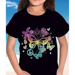 Girls' 3D Graphic Butterfly T shirt Tee Short Sleeve Summer Spring Fashion Basic Kids 4-12 Years Crew Neck Outdoor Casual Daily Regular Fit