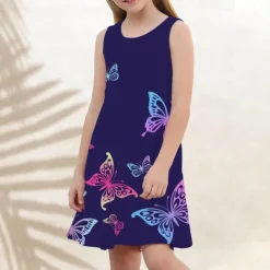 Girls' 3D Graphic Butterfly Dress Sleeveless 3D Print Summer Spring Vacation Sports & Outdoor Daily Cute Casual Sweet Kids 3-12 Years Casual Dress A Line Dress Tank Dress Above Knee Regular Fit