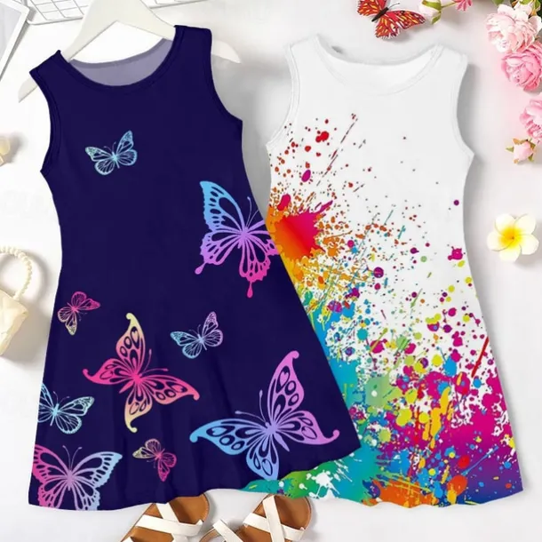 Girls' 3D Graphic Butterfly Dress Sleeveless 3D Print Summer Spring Vacation Sports & Outdoor Daily Cute Casual Sweet Kids 3-12 Years Casual Dress A Line Dress Tank Dress Above Knee Regular Fit