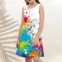 Girls' 3D Graphic Butterfly Dress Sleeveless 3D Print Summer Spring Vacation Sports & Outdoor Daily Cute Casual Sweet Kids 3-12 Years Casual Dress A Line Dress Tank Dress Above Knee Regular Fit