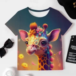 Girls' 3D Graphic Cartoon Giraffe T shirt Tee Short Sleeve 3D Print Summer Spring Active Fashion Cute Kids 3-12 Years Outdoor Casual Daily Regular Fit