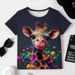 Girls' 3D Graphic Cartoon Giraffe T shirt Tee Short Sleeve 3D Print Summer Spring Active Fashion Cute Kids 3-12 Years Outdoor Casual Daily Regular Fit