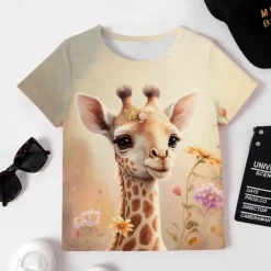 Girls' 3D Graphic Cartoon Giraffe T shirt Tee Short Sleeve 3D Print Summer Spring Active Fashion Cute Kids 3-12 Years Outdoor Casual Daily Regular Fit