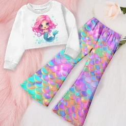 Girls' 3D Graphic Cartoon Mermaid Sweatshirt & Sweatpants Set Clothing Set Pink Long Sleeve 3D Print Fall Winter Active Fashion Daily Kids 3-12 Years Outdoor Vacation Date Regular Fit