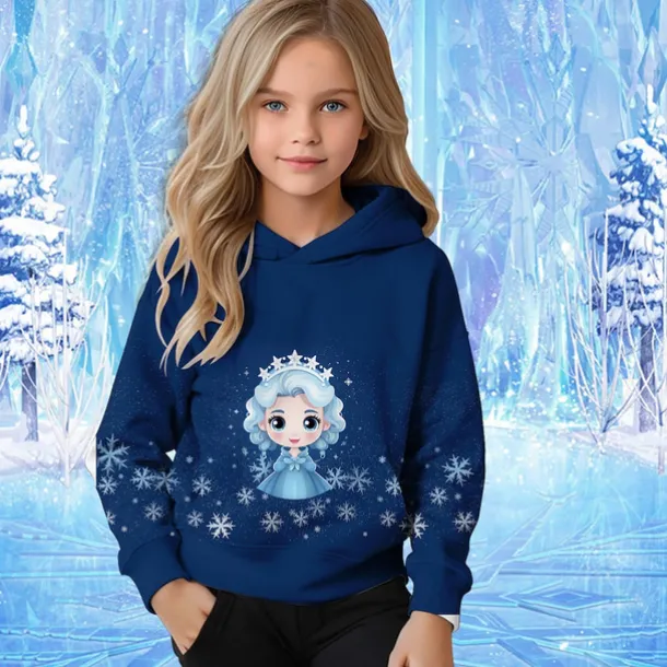 Girls' 3D Graphic Cartoon Snowflake Christmas Hoodie Hoodie Long Sleeve Fall Winter Fashion Adorable Basic Kids 4-12 Years Hooded Outdoor Casual Daily Regular Fit