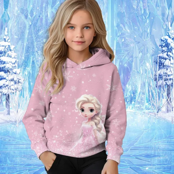 Girls' 3D Graphic Cartoon Snowflake Christmas Hoodie Hoodie Long Sleeve Fall Winter Fashion Adorable Basic Kids 4-12 Years Hooded Outdoor Casual Daily Regular Fit