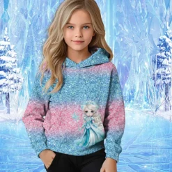 Girls' 3D Graphic Cartoon Snowflake Christmas Hoodie Hoodie Long Sleeve Fall Winter Fashion Adorable Basic Kids 4-12 Years Hooded Outdoor Casual Daily Regular Fit