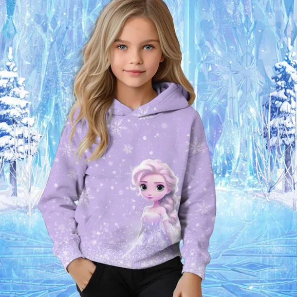 Girls' 3D Graphic Cartoon Snowflake Christmas Hoodie Hoodie Long Sleeve Fall Winter Fashion Adorable Basic Kids 4-12 Years Hooded Outdoor Casual Daily Regular Fit