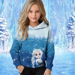 Girls' 3D Graphic Cartoon Snowflake Christmas Hoodie Hoodie Long Sleeve Fall Winter Fashion Adorable Basic Kids 4-12 Years Hooded Outdoor Casual Daily Regular Fit