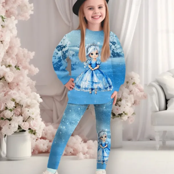 Girls' 3D Graphic Cartoon Snowflake Christmas Sets Sports Suit Tracksuits Long Sleeve Spring Fall Daily Casual Tights Kids 4-12 Years Crew Neck Outdoor Vacation Sports Tailored Fit