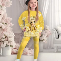 Girls' 3D Graphic Cartoon Snowflake Christmas Sets Sports Suit Tracksuits Long Sleeve Spring Fall Daily Casual Tights Kids 4-12 Years Crew Neck Outdoor Vacation Sports Tailored Fit