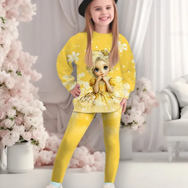 Girls' 3D Graphic Cartoon Snowflake Christmas Sets Sports Suit Tracksuits Long Sleeve Spring Fall Daily Casual Tights Kids 4-12 Years Crew Neck Outdoor Vacation Sports Tailored Fit