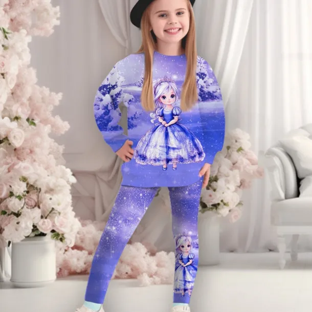Girls' 3D Graphic Cartoon Snowflake Christmas Sets Sports Suit Tracksuits Long Sleeve Spring Fall Daily Casual Tights Kids 4-12 Years Crew Neck Outdoor Vacation Sports Tailored Fit