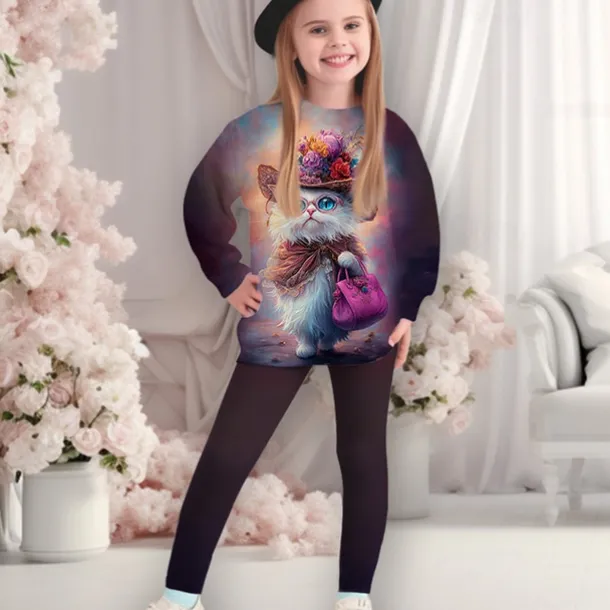 Girls' 3D Graphic Cartoon Snowflake Christmas Sets Sports Suit Tracksuits Long Sleeve Spring Fall Daily Casual Tights Kids 4-12 Years Crew Neck Outdoor Vacation Sports Tailored Fit