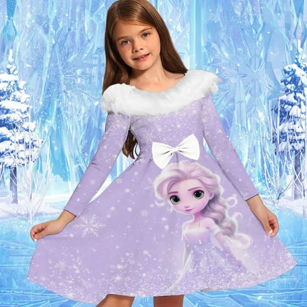 Girls' 3D Graphic Cartoon Snowflake Dress Ruffle Dress Long Sleeve Spring Fall Vacation Daily Holiday Beautiful Sweet Kids 4-12 Years Party Dress A Line Dress Knee-length Regular Fit