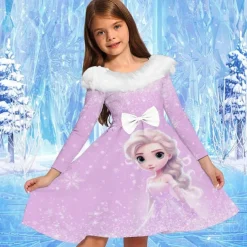 Girls' 3D Graphic Cartoon Snowflake Dress Ruffle Dress Long Sleeve Spring Fall Vacation Daily Holiday Beautiful Sweet Kids 4-12 Years Party Dress A Line Dress Knee-length Regular Fit