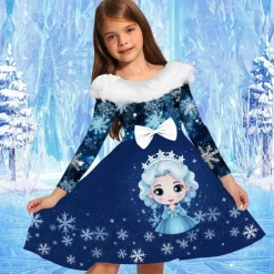 Girls' 3D Graphic Cartoon Snowflake Dress Ruffle Dress Long Sleeve Spring Fall Vacation Daily Holiday Beautiful Sweet Kids 4-12 Years Party Dress A Line Dress Knee-length Regular Fit