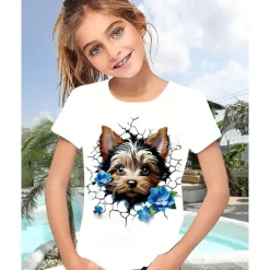 Girls' 3D Graphic Dog T shirt Tee Short Sleeve Summer Spring Fashion Basic Kids 4-12 Years Crew Neck Outdoor Casual Daily Regular Fit