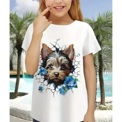 Girls' 3D Graphic Dog T shirt Tee Short Sleeve Summer Spring Fashion Basic Kids 4-12 Years Crew Neck Outdoor Casual Daily Regular Fit