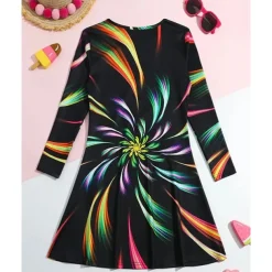 Girls' 3D Graphic Dress Long Sleeve Summer Spring Vacation Daily Holiday Princess Beautiful Sweet Kids 4-12 Years Casual Dress A Line Dress Knee-length Regular Fit